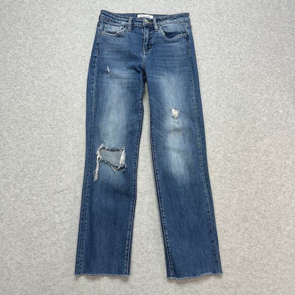 Flying Monkey Straight Leg Jean WMNS SZ 25 Blue #Y3792 Distressed Ripped Raw Hem - Picture 1 of 9